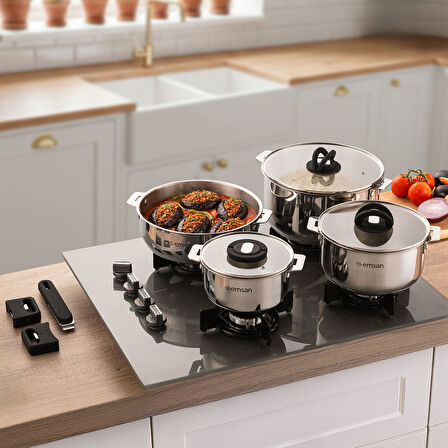 Emsan Steel Click 7 Parça Tencere Seti Açık Gri