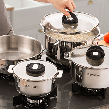 Emsan Steel Click 7 Parça Tencere Seti Açık Gri