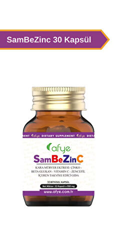 Afye SamBeZinC (Kara Mürver Extract- Çinko- Beta glukan - Vitamin C - Zencefil)-30 Bitkisel Kapsül
