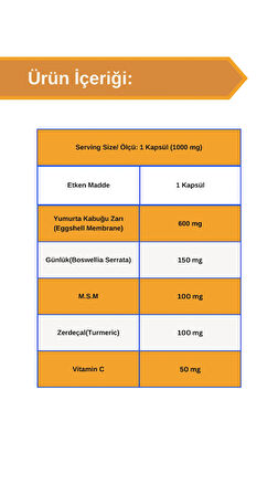 Afye Eggshell Membrane (Yumurta kabuğu zarı ,Ak günlük ,M.S.M, Zerdeçal, Vitamin C ) 30 Kapsül