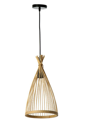 Rattan Style - Bambu Siyah Renkli, Hasır Şapkalı, Sarkıt Avize,  BS.E.4415-1
