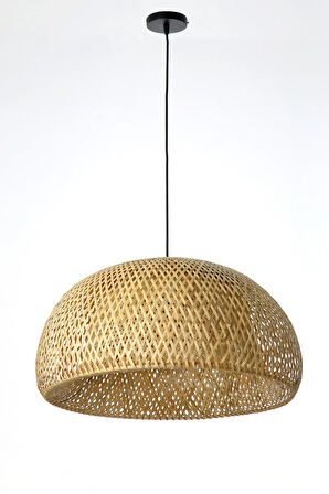 Rattan Style - Bambu Siyah Renkli, Hasır Şapkalı, Sarkıt Avize,  BS.E.4459-15B