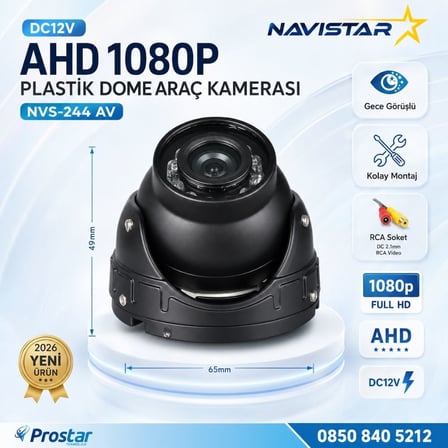 AHD 1080P/Analog CVBS Pal RCA Sarı Soketli Gece Görüşlü Araç İçi Dome Kamera