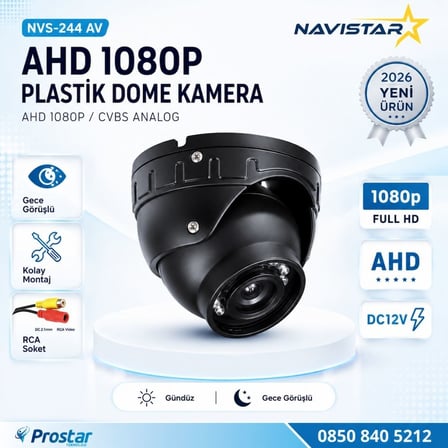 AHD 1080P/Analog CVBS Pal RCA Sarı Soketli Gece Görüşlü Araç İçi Dome Kamera