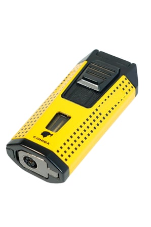 Cohiba Çift Torch Pürmüz Delicili Sarı Siyah Nokta Desenli Metal Puro Çakmağı - TR9536