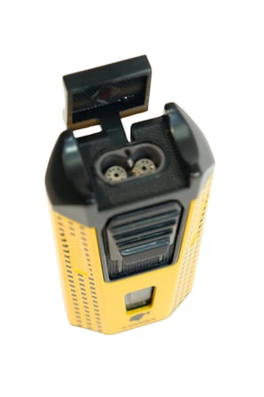 Cohiba Çift Torch Pürmüz Delicili Sarı Siyah Nokta Desenli Metal Puro Çakmağı - TR9536