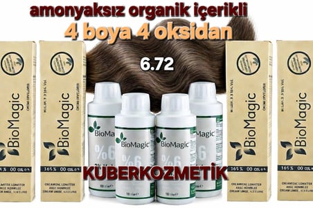 6.72 Koyu Küllü Kumral Organik İçerikli Amonyaksız Kalıcı Kokusuz Saç Boyası 4Boya 4Oksidan 