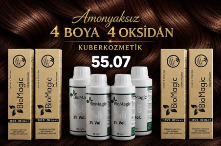 55.07 Yoğun Çikolata Kahve Organik İçerikli Amonyaksız Kalıcı Kokusuz Saç Boyası 4Boya 4Oksidan 