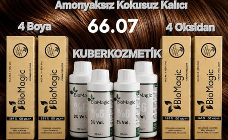 66.07 Çikolata Kahve Organik İçerikli Amonyaksız Kalıcı Kokusuz Saç Boyası 4Boya 4Oksidan 