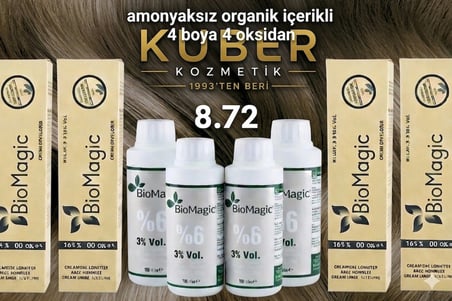 8.72 Açık Küllü Kumral Organik İçerikli Amonyaksız Kalıcı Kokusuz Saç Boyası 4Boya 4Oksidan 
