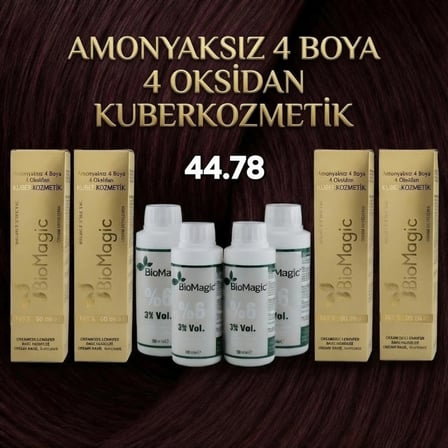 44.78 Bitter Organik İçerikli Amonyaksız Kalıcı Kokusuz Saç Boyası 4Boya 4Oksidan 