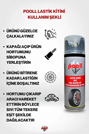 Pooll Chem Lastik Tamir Kiti Spreyi Köpüğü Acil Lastik Şişirme Kiti 400 ml