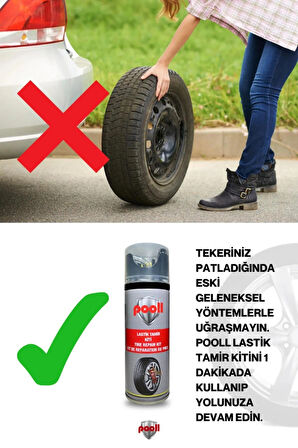 Pooll Chem Lastik Tamir Kiti Spreyi Köpüğü Acil Lastik Şişirme Kiti 400 ml