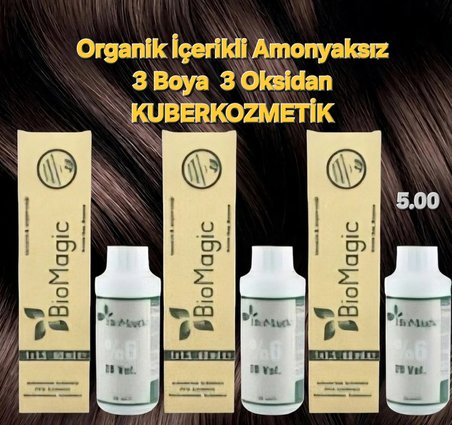 5.00 Açık Kahve Organik İçerikli Amonyaksız Kalıcı Kokusuz Saç Boyası 3Boya 3Oksidan 