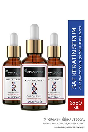 Aşırı Yıpranmış Saçlar için Saf Keratin Serum 3x 50 ML Yanan Saç Serumu, Yoğun Bakım Onarıcı Mat Saç