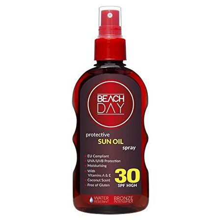 Beach Day Sun Oil 30 Faktör Hindistan Cevizi Yağı Suya Dayanıklı Bronzlaştırıcı Yağ 150 ml