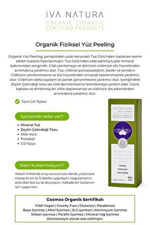 IVA NATURA Organik Yüz Peeling Zeytin Çekirdeği Tozu ve Mineral Tuz İçerikli 125 ML