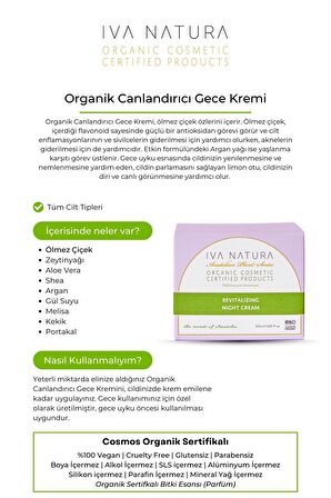 IVA NATURA Organik Canlandırıcı Gece Kremi Limon Otu ve Ölmez Çiçek Otu 50 ML