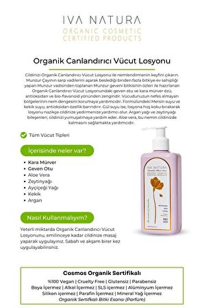 IVA NATURA Organik Canlandırıcı Vücut Losyonu Munzur Geveni ve Kara Mürver Bitki Özlü 250 ML