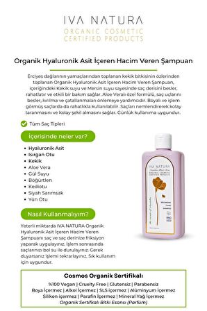 IVA NATURA Organik Hyaluronik Asit İçeren Hacim Veren Günlük Şampuan Kekik Bitkisi Özlü 350 ML