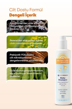 IVA NATURA Organik Bebek Şampuanı Aloe Vera & Rezene Özlü – Göz Yakmayan – Sülfatsız – 350 ml