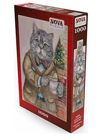 Nova Puzzle Sosyetik Kedi, Şömine Keyfi 12+ Yaş Küçük Boy Puzzle 1000 Parça