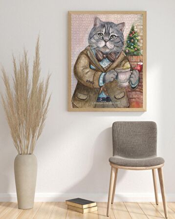 Nova Puzzle Sosyetik Kedi, Şömine Keyfi 12+ Yaş Küçük Boy Puzzle 1000 Parça