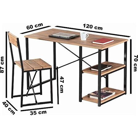 Çalışma Masası Raflı Bilgisayar Masası Ofis Sandalyesi Seti 1015