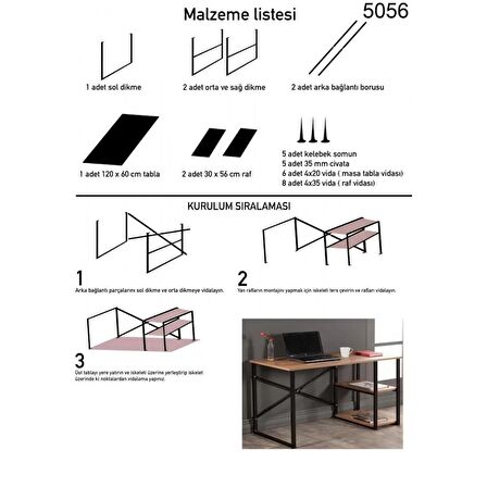 Çalışma Masası Raflı Ofis Laptop Bilgisayar Masası Beyaz 1180