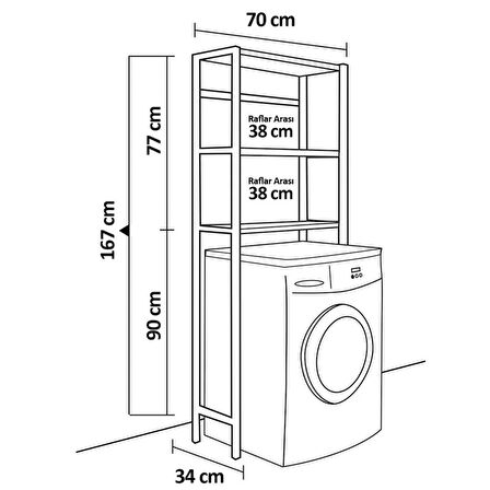 Çamaşır Makinesi Üstü Düzenleyici Raf Banyo Dolabı Rafı Makina Üstü Dolap Raf Çam
