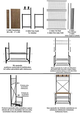 Geniş Metal Portmanto, Elbise Askılığı, Vestiyer, Ayakkabılık Beyaz 1347