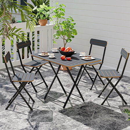4 Kişilik Bistro Takım Bahçe Masa Sandalye Füme 1429