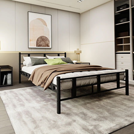 Lotus Çift Kişilik  Metal Karyola A Kalite, Ses Çıkarmaz ,ölçülü Model Karyola Siyah 