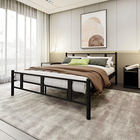 Lotus Çift Kişilik  Metal Karyola A Kalite, Ses Çıkarmaz ,ölçülü Model Karyola Siyah 