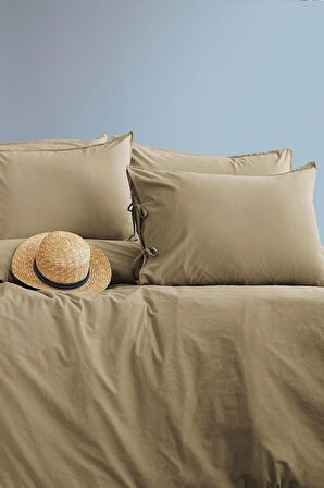 Savanna Yıkanmış %100 Pamuk Poplin Bej King Size Nevresim Takımı