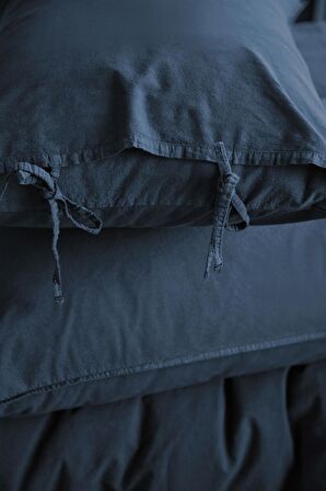 Savanna Yıkanmış %100 Pamuk Poplin Lacivert King Size Nevresim Takımı