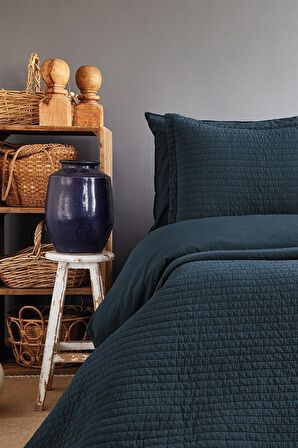 Savanna Yıkanmış %100 Pamuk Poplin Lacivert Yatak Örtüsü 180*260Cm.