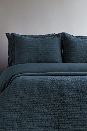 Savanna Yıkanmış %100 Pamuk Poplin Lacivert Yatak Örtüsü 180*260Cm.