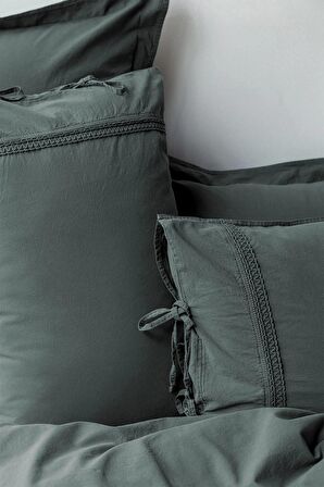 Drope Teal Green Yıkanmış %100 Pamuk Poplin  Çift Kişilik Nevresim Takımı