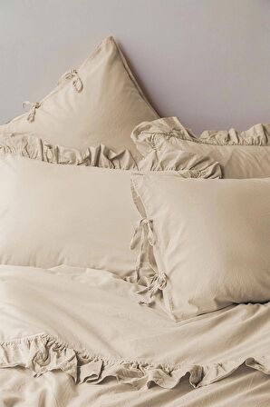 Frill Peach Yıkanmış %100 Pamuk Poplin  Çift Kişilik Nevresim Takımı