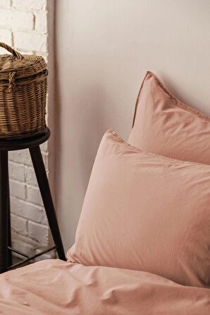 Savanna Apricot Yıkanmış %100 Pamuk Poplin Çift Kişilik Nevresim Takımı