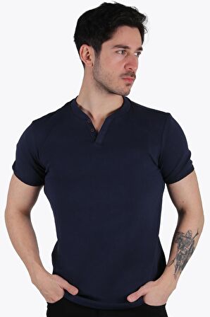 2122 Üç Düğme Hakim Yaka Ribana Modern Fit T-shirt