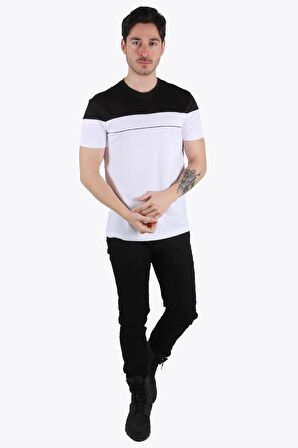 3743 Parçalı O Yaka Tshirt