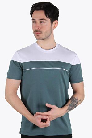 3743 Parçalı O Yaka Tshirt