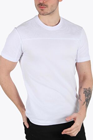 3753 Oxford Parçalı O Yaka T-shirt