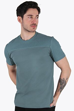 3753 Oxford Parçalı O Yaka T-shirt