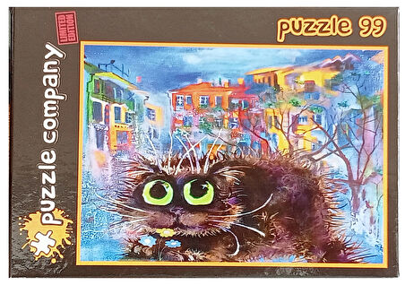 Koyu Renkli Mutlu Kedi 99 Parça Mini Puzzle  Minyatür Puzzle Serisi