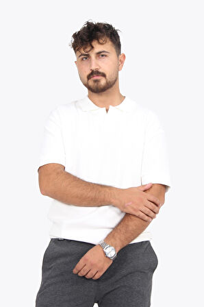 5763 Kaşkorse Görünümlü Ribana Düğmesiz Polo Yaka T-shirt