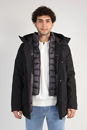 1014 İçi Parçalı Kapşonlu Mont