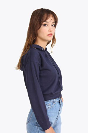 5910 (N-1198) Kapşonlu Uzun Kollu Crop Sweat